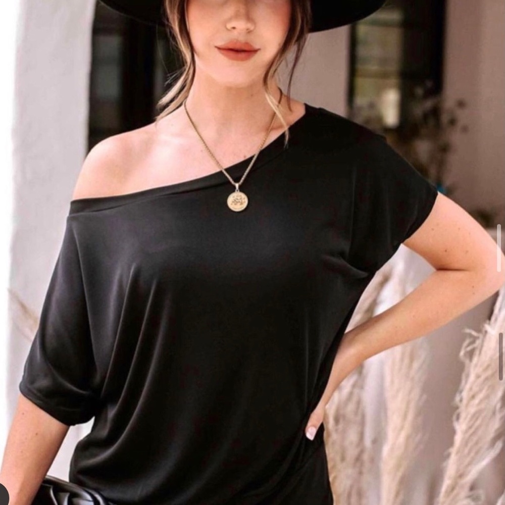 NWT Black Cupro OTS Tee | Small | Brand: Veronica M | TF-1907